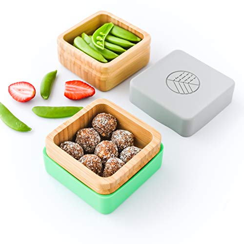 eco rascals, 2 x ollas de bambú natural para bebé pequeño almacenamiento seco tapas de silicona de grado alimenticio, verde y gris
