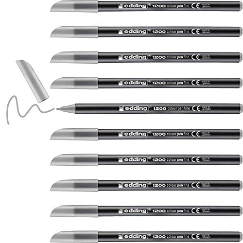 Edding 1200 rotulador de color de trazo fino - gris plata - 10 rotuladores - punta redonda de 1 mm - marcador dibujar y escribir