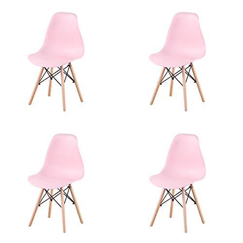 EDLMH - Juego de 4 sillas nórdicas clásicas de comedor y oficina con diseño ergonómico para cocina, comedor, sala de estar, oficina (4, rosa)