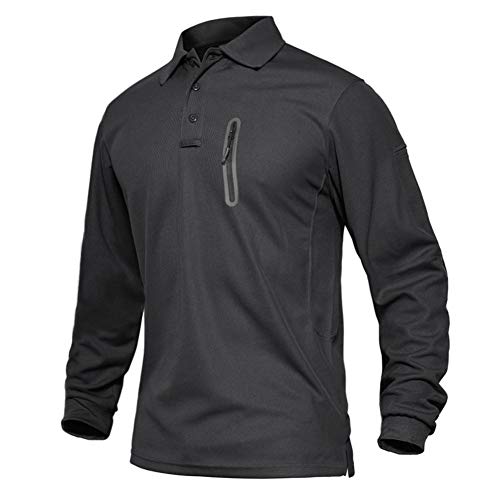 EKLENTSON Hombre Camisas - Polos de Golf de Manga Larga Casuales y Ligeros Camisas de Deporte Militar Gris Oscuro-Cremallera Talla 3XL