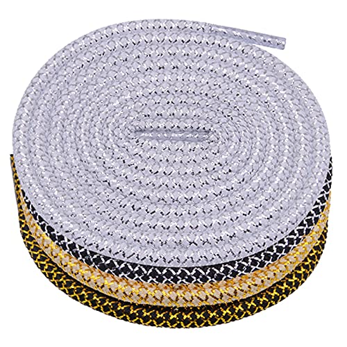 El cordón de Plata Negros de Oro Hilos metálicos Redondos Cordones Cuerdas para Hombres y Mujeres, 624 Plata Blanca, 60cm