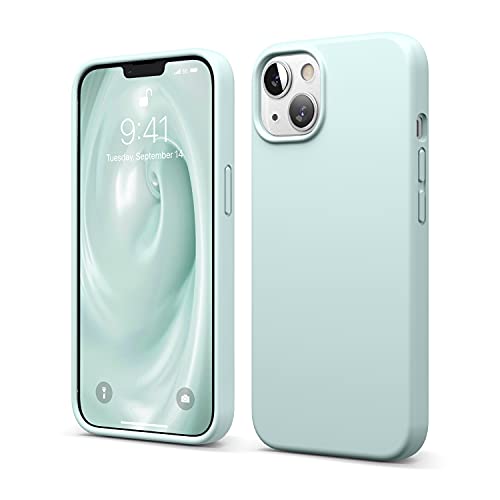 elago Silicona Líquida Funda Compatible con iPhone 13 Case (6.1"), Silicona Premium, Protección Completa - Prueba de Golpes, Anti-Arañazos Revestimiento de Microfibra Suave (Menta)