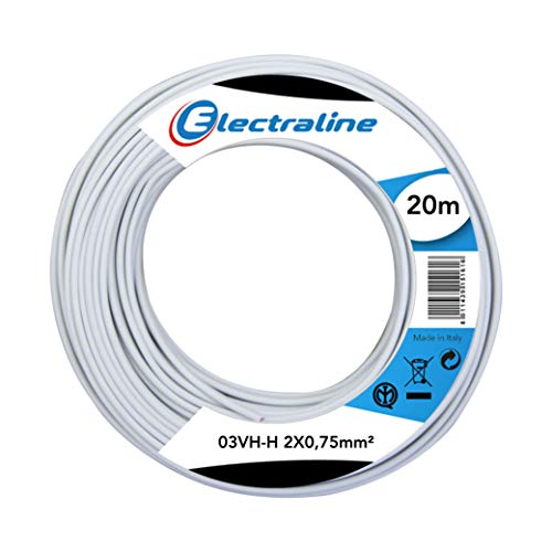 Electraline 10674 Cable 03VH-H, Sección 2x0,75 mm, 20 mt, Blanco