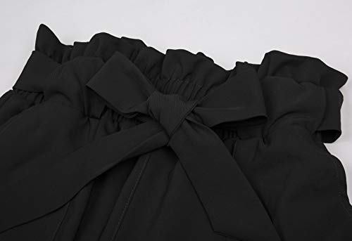 Elegantes Pantalones de Cintura Alta para Mujer con Cinturón Elástico Ligero para Primavera Verano Negro 2XL Claf1011-1