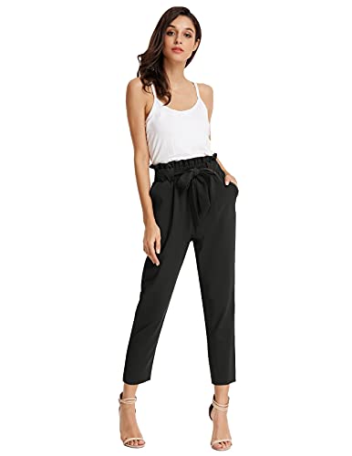 Elegantes Pantalones de Cintura Alta para Mujer con Cinturón Elástico Ligero para Primavera Verano Negro 2XL Claf1011-1