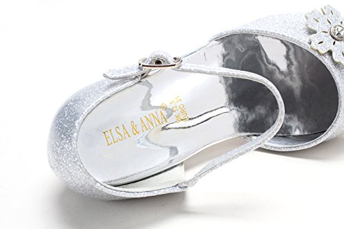 ELSA & ANNA® Niñas Princesa Reina de Nieve Partido Zapatos Zapatos de Fiesta Sandalias (Plata, Euro 28-Longitud:18.7cm)