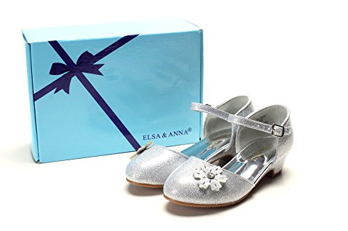 ELSA & ANNA® Niñas Princesa Reina de Nieve Partido Zapatos Zapatos de Fiesta Sandalias (Plata, Euro 28-Longitud:18.7cm)