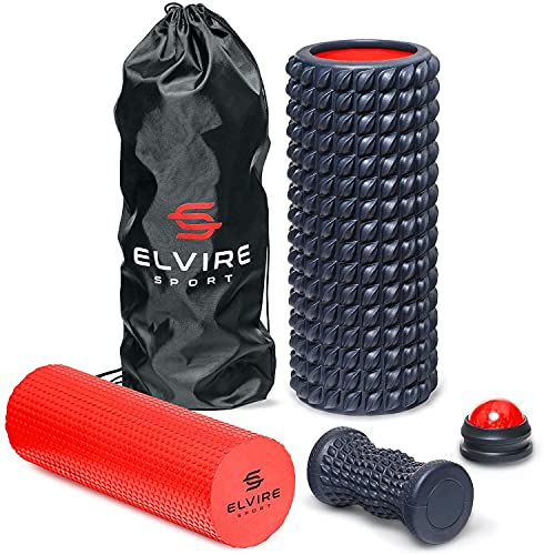 ELVIRE Sport Rodillo de Masaje Muscular | Rodillo de Espuma Suave, Bola de Masaje, Rodillo de Pies | Alivia el Dolor de Espalda, Piernas y Fascitis Plantar | Yoga, Pilates