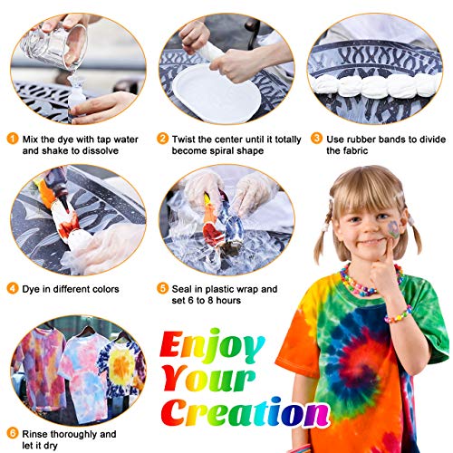 Emooqi Tie Dye Kit, 5 Colores Vibrantes Kit Tintes Textiles con Botellas Exprimibles, Gomas & Guantes etc, DIY Kit Permanentes Pinturas Ropa Tinte para Niños & Adultos