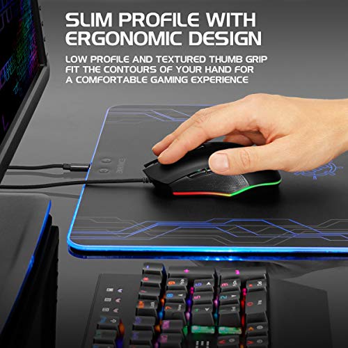ENHANCE Infiltrate Mouse para Juegos USB - Mouse para Juegos LED con 6 Botones programables, iluminación de Mouse RGB Multicolor, Niveles de 4 dpi, Cable Trenzado y Agarre ergonómico con Textura
