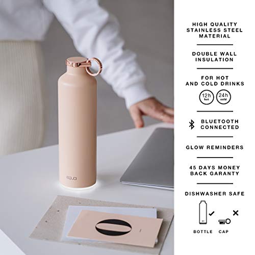 EQUA Botella de agua inteligente – 23 oz – Conexión Bluetooth con aplicación y recordatorio de señal luminosa – Termo de vacío de doble pared de acero inoxidable – Tapa de metal