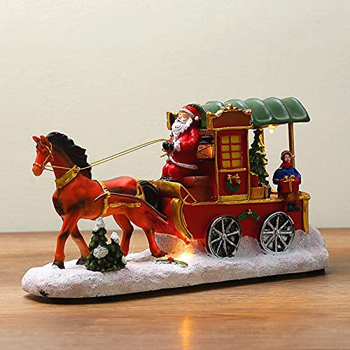 Escena de la Aldea navideña,Christmas Lights Papá Noel carruaje tirado por Caballos música Que Brilla intensamente casa de Escena de Nieve Adornos navideños Regalos Adornos