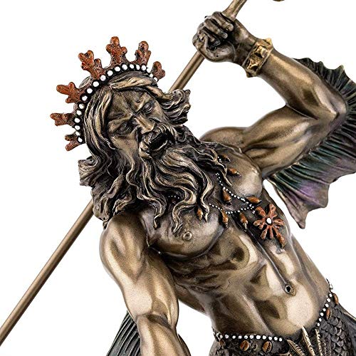Escultura Decoración del hogar Mitología griega Estatuas de Poseidón, Figuras coleccionables del dios griego del mar, Neptuno sosteniendo las esculturas de tridente, Acabado en bronce C 30x29x14cm