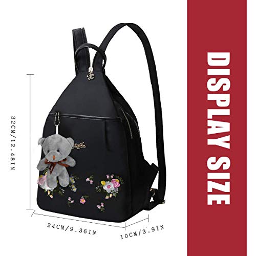 Eshow Mochila Bolso Bandolera Negro para Mujeres y Chicas de Nylon Viaje Casual Escolares Moda