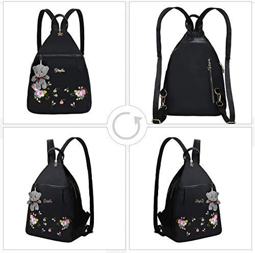 Eshow Mochila Bolso Bandolera Negro para Mujeres y Chicas de Nylon Viaje Casual Escolares Moda