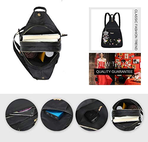 Eshow Mochila Bolso Bandolera Negro para Mujeres y Chicas de Nylon Viaje Casual Escolares Moda