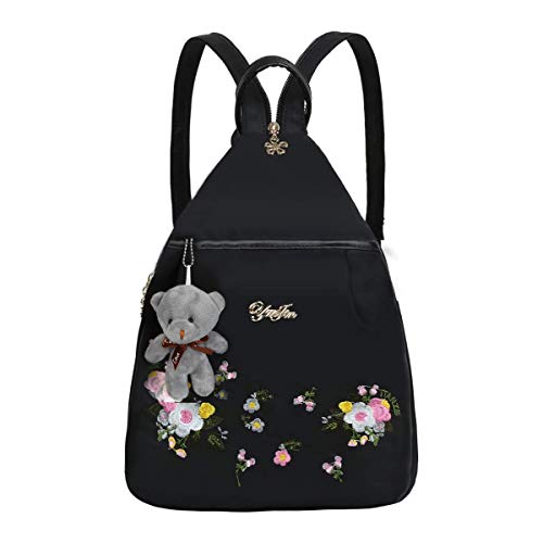 Eshow Mochila Bolso Bandolera Negro para Mujeres y Chicas de Nylon Viaje Casual Escolares Moda