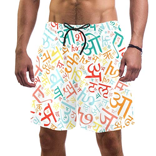 Eslifey - Pantalones cortos de playa para hombre, diseño de alfabeto hindú, talla L multicolor S