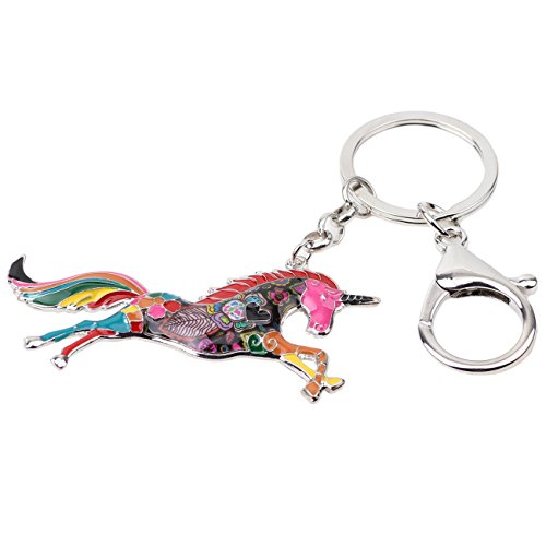 Esmalte de aleación de caballo unicornio llaveros anillos para mujeres chica bolso de coche encantos accesorios de regalo joyería, multicolor, M