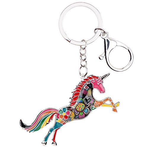 Esmalte de aleación de caballo unicornio llaveros anillos para mujeres chica bolso de coche encantos accesorios de regalo joyería, multicolor, M