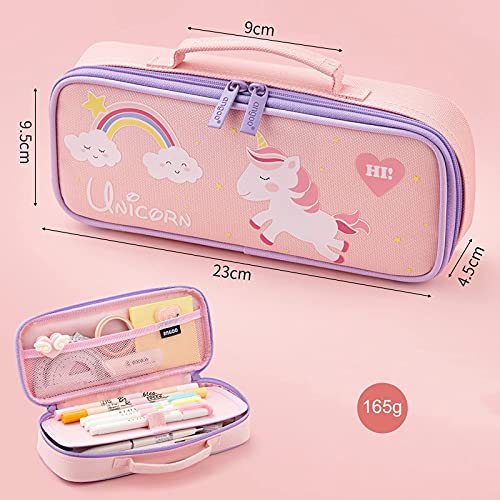 Estuche Escolar Unicornio, TOYESS Grande Portátil Caja de Papelería y Maquillaje, Estuche Kawaii de Lápices para Niñas Niños Adolescentes Estudiantes Adultos Oficina (No Contiene Papelería)（Rosa）