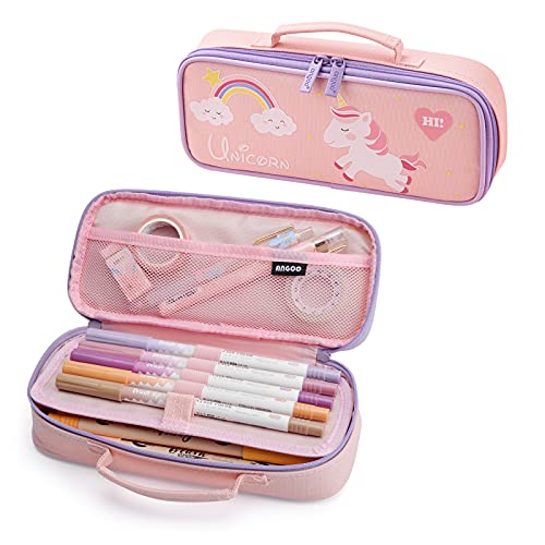 Estuche Escolar Unicornio, TOYESS Grande Portátil Caja de Papelería y Maquillaje, Estuche Kawaii de Lápices para Niñas Niños Adolescentes Estudiantes Adultos Oficina (No Contiene Papelería)（Rosa）