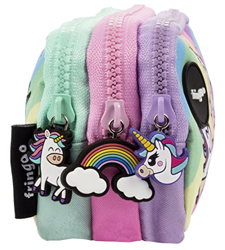 Estuche para lápices de 3 compartimentos FRINGOO, para niños, divertido y bonito, color Unicorns & Homework - 3 Compartments Large