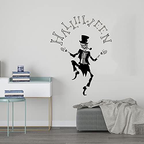 Etiqueta de la pared de Halloween vinilo mágico esqueleto baile etiqueta de la pared，decoración del hogar y la tienda etiqueta de la pared mural A4 57x73cm