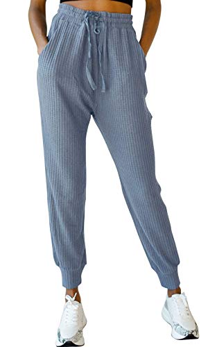 EVELIFE Ropa Deportivos Mujer Pantalones De Chándal con Bolsillo Chándal Suaves y Ligeros Pantalones De Jogger De Cintura Elástica con Cordón De Algodón(Azul_XXL)