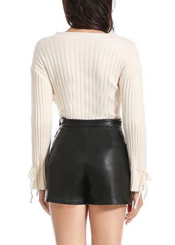 Everbellus Shorts Mujer Cintura Alta Cuero Pantalones Cortos con Cremallera Lateral Negro Medio