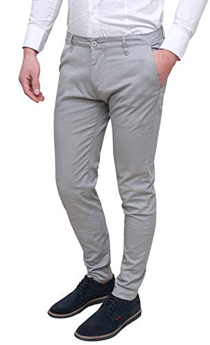 Evoga - Pantalones de hombre de clase Primavera Verano Slim Fit Casual de algodón gris luminoso (ral 7035) 42