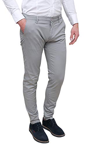 Evoga - Pantalones de hombre de clase Primavera Verano Slim Fit Casual de algodón gris luminoso (ral 7035) 42