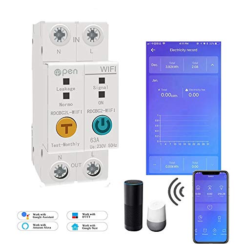 Ewelink APP 2P 63A Rail Din WIFI contador de energía inteligente kWh interruptor de disyuntor