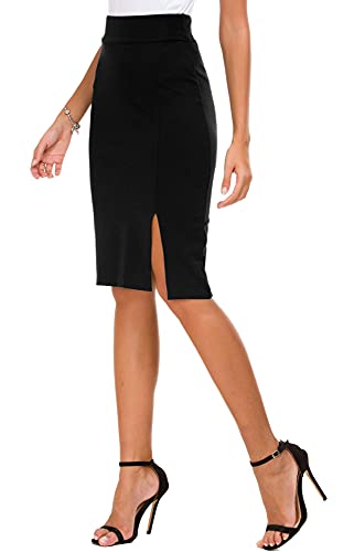 EXCHIC Lápiz de Mujer Bodycon Falda de Negocios Hendidura Lateral Dobladillo (XL, Negro)