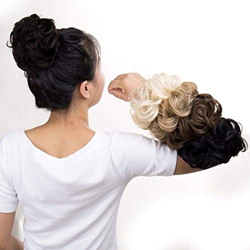 Extensiones de moño desordenado Piezas de cabello ondulado rizado para mujeres Extensiones de cabello de cola de caballo Updo Donut de pelo Accesorios para el cabello - Marrón oscuro