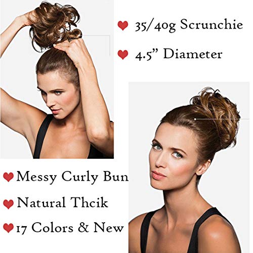 Extensiones de moño desordenado Piezas de cabello ondulado rizado para mujeres Extensiones de cabello de cola de caballo Updo Donut de pelo Accesorios para el cabello - Marrón oscuro