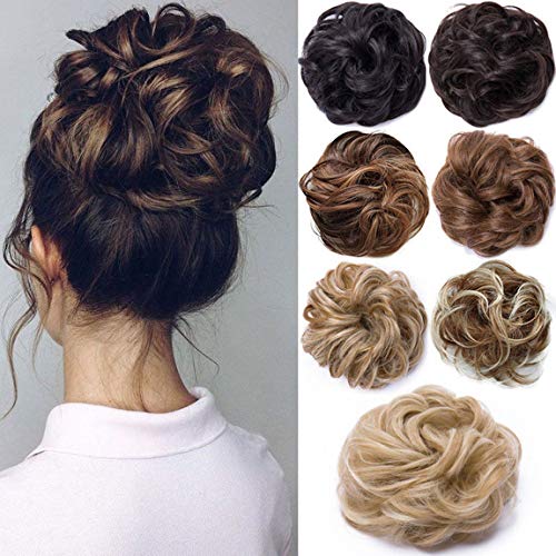 Extensiones de moño desordenado Piezas de cabello ondulado rizado para mujeres Extensiones de cabello de cola de caballo Updo Donut de pelo Accesorios para el cabello - Marrón oscuro