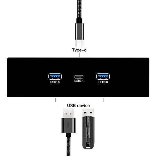 EZDIY-FAB 2-Port USB3.0 Type A + USB3.1 Type C Gen 2-5.25 Inch Front Panel USB hub[20 Pin Connector- 73 cm Cable] Metal Front Panel USB hub, USB3.1 Extender 10 Gbps High Speed Data Transfer