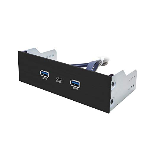 EZDIY-FAB 2-Port USB3.0 Type A + USB3.1 Type C Gen 2-5.25 Inch Front Panel USB hub[20 Pin Connector- 73 cm Cable] Metal Front Panel USB hub, USB3.1 Extender 10 Gbps High Speed Data Transfer