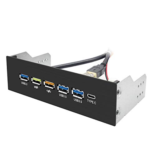 EZDIY-FAB USB 3.0 HUB 5.25 Panel Frontal Interno de Metal Cepillado y 1 Puerto Tipo C/ 3 Puertos USB 3.0 con Puerto de Carga rápida QC3.0 de 18 W.