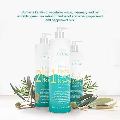 EZERO Metodo Curly Girl Productos Con Champu Pelo Rizado (No-poo), Mascarilla Pelo Rizado Y Crema Activador De Rizos Metodo Curly - Producto Profesional - Sin Sulfatos Ni Parabenos - Vegano