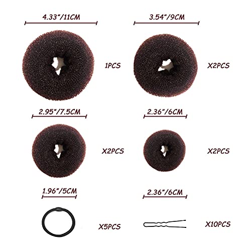 Fabricante de panecillos de 7 piezas marrón con forma de anillo, con 10 clips en forma de U, 5 cuerdas elásticas para el pelo.