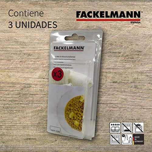 Fackelmann cocción, Resistente Bolsas Nylon Blanco, legumbres y Verduras, escaldar y escurrir con Ca. 2kg, Malla para cocer garbanzos y resiste 180ºC, 36,5cm, 3uds