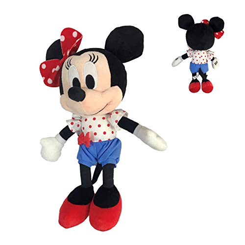 Famosa Softies - Peluche I Love Minnie Pantalon Azul y Camiseta Blanca con Topos Rojos 25cm Calidad Super Soft - Blister-