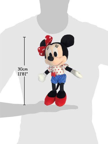 Famosa Softies - Peluche I Love Minnie Pantalon Azul y Camiseta Blanca con Topos Rojos 25cm Calidad Super Soft - Blister-