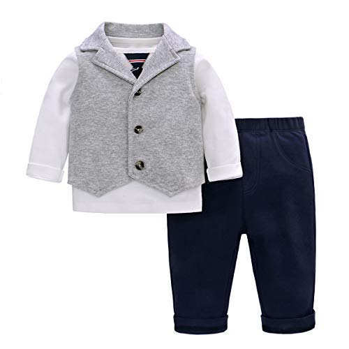 Famuka Bebé niños Trajes Esmoquin Trajes y Americanas Ropa de bebé Camisa + Chaleco + Pantalones (Gris, 90, 12 Meses)