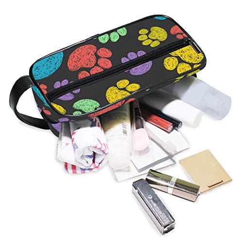 Fantazio Bolsa de almacenamiento de baño, bolsa de maquillaje, colorida, diseño de huellas de gato, patrón de huellas de perro, bolsa de cosméticos, bolsa de lavado de gárgaras