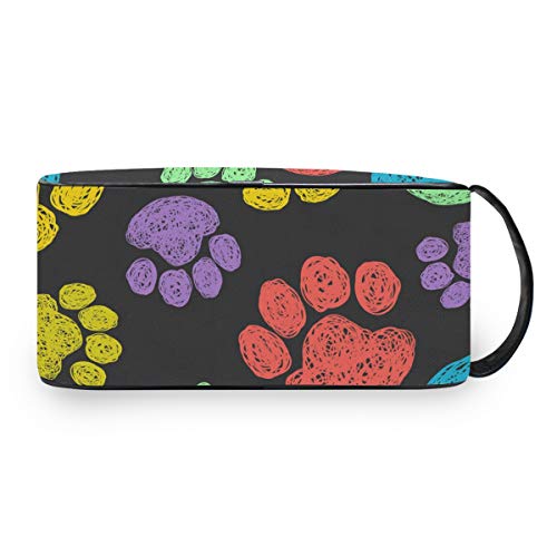 Fantazio Bolsa de almacenamiento de baño, bolsa de maquillaje, colorida, diseño de huellas de gato, patrón de huellas de perro, bolsa de cosméticos, bolsa de lavado de gárgaras