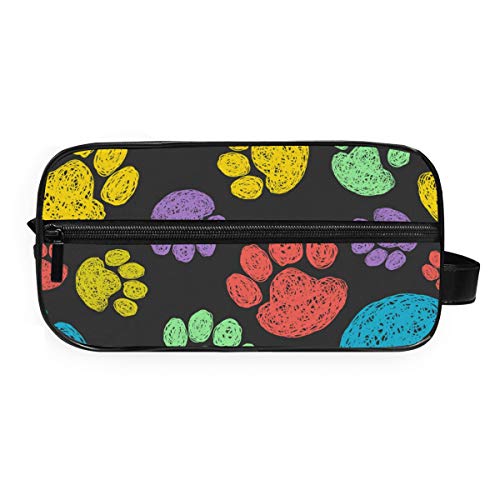 Fantazio Bolsa de almacenamiento de baño, bolsa de maquillaje, colorida, diseño de huellas de gato, patrón de huellas de perro, bolsa de cosméticos, bolsa de lavado de gárgaras