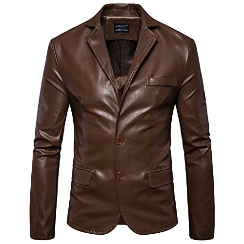 FBYYJK Chaqueta Cuero para Hombre - Moda Solapa Hombres Chaquetas De Cuero Traje Blazers Hombres Prendas De Vestir PU Abrigos De Cuero Chaquetas De Traje Delgado De Gran Tamaño Mantener Caliente,